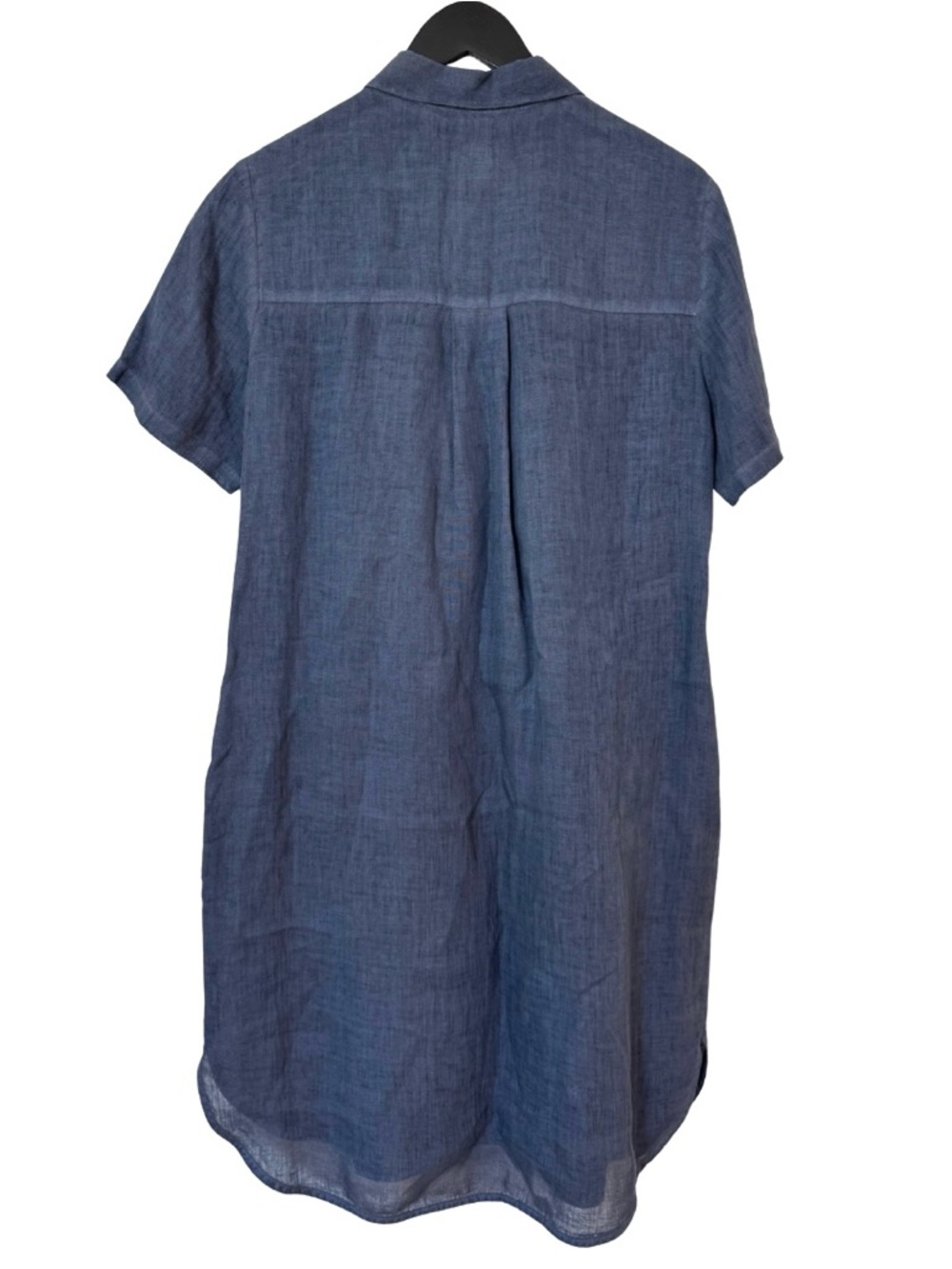 120% Lino Linen Button Down Shirt Dress Navy Blue 6 Short Sleeve Luxury - Picture 2 of 6